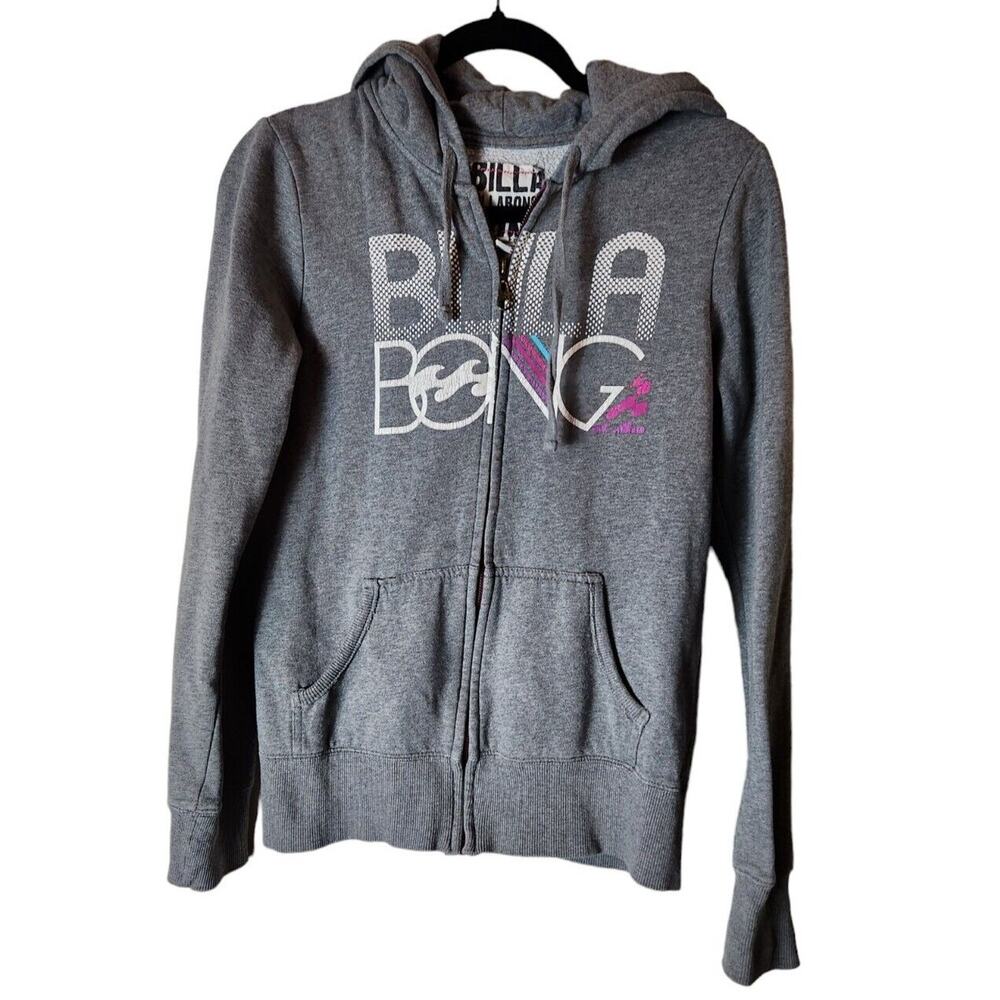 Vintage Billabong Graphic Zip Up Hoodie Sweatshirt Hooded Y2K Large Womans Retro